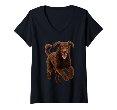 Damen Curly Coated Retriever T-Shirt mit V-Ausschnitt von Curly Coated Retriever Dog