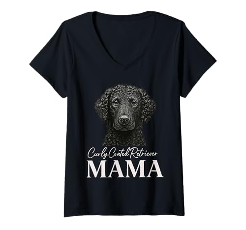 Damen Curly Coated Retriever Mama T-Shirt mit V-Ausschnitt Damen Curly Coated Retriever Mama T-Shirt mit V-Ausschnitt von Curly Coated Retriever Mom