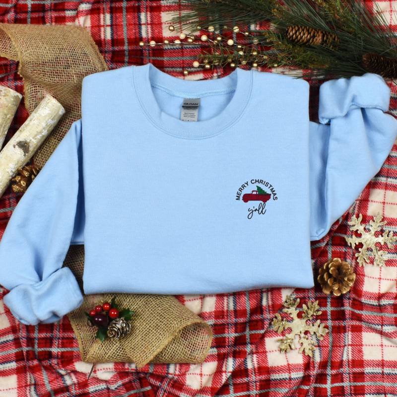 Frohe Weihnachten Besticktes Unisex Sweatshirt Mit Rundhalsausschnitt - Feiertags-Shirt Weihnachtsstrickjacke von arileycreationsco