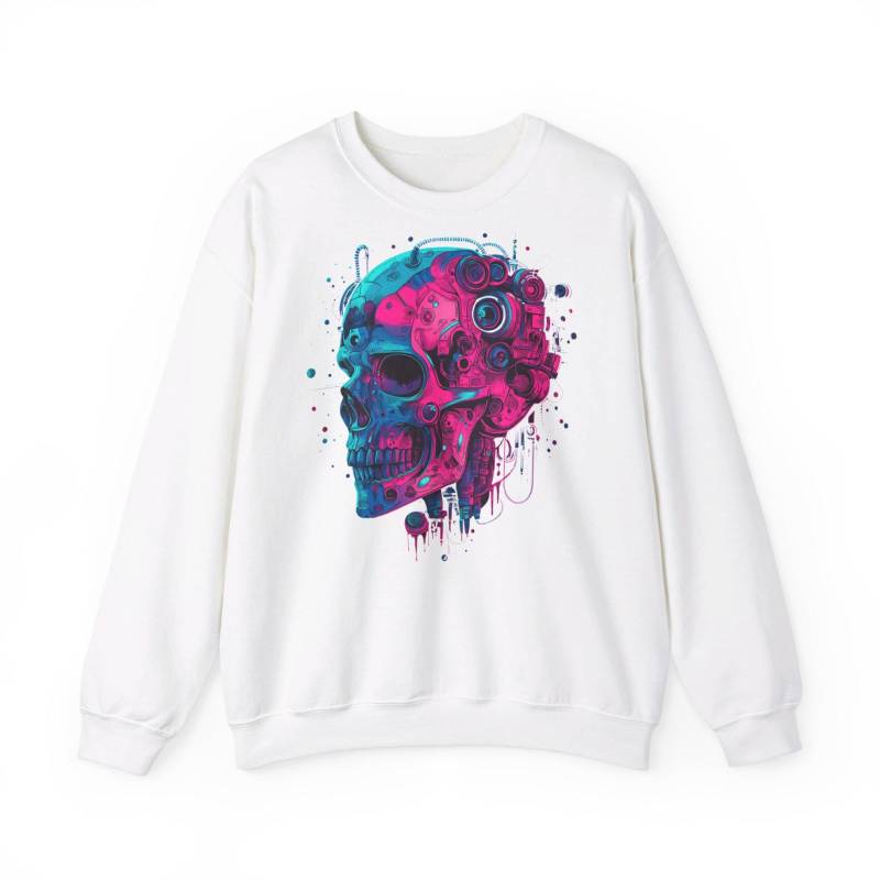 Coloured Cyborg Skull Head Sweatshirt, Unisex Jumper, Futuristic Robot Skeleton Crewneck, Cyberpunk Graphic Pullover, Geeky Sweat Top von CurlyfoxFashion