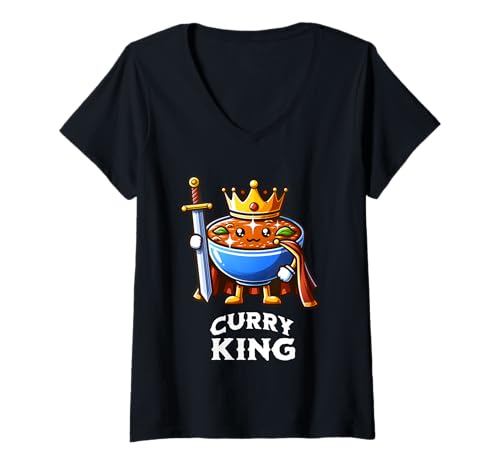 Damen Curry King Lustiges Zitat Curry Indian Food Lover T-Shirt mit V-Ausschnitt von Curry King Funny Saying