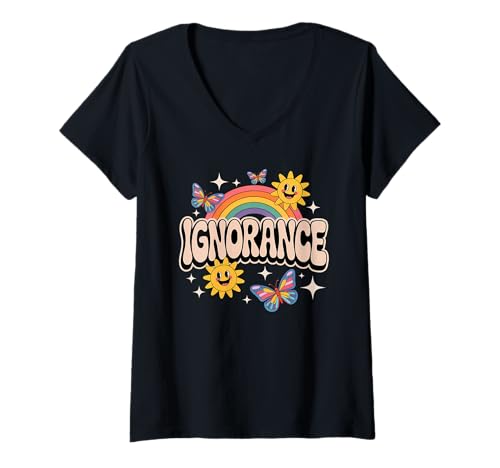 Damen Ignorance Lustiges ironisches sarkastisches süßes Retro-Meme T-Shirt mit V-Ausschnitt Damen Ignorance Lustiges ironisches sarkastisches süßes Retro-Meme T-Shirt mit V-Ausschnitt von Cursed Cotton