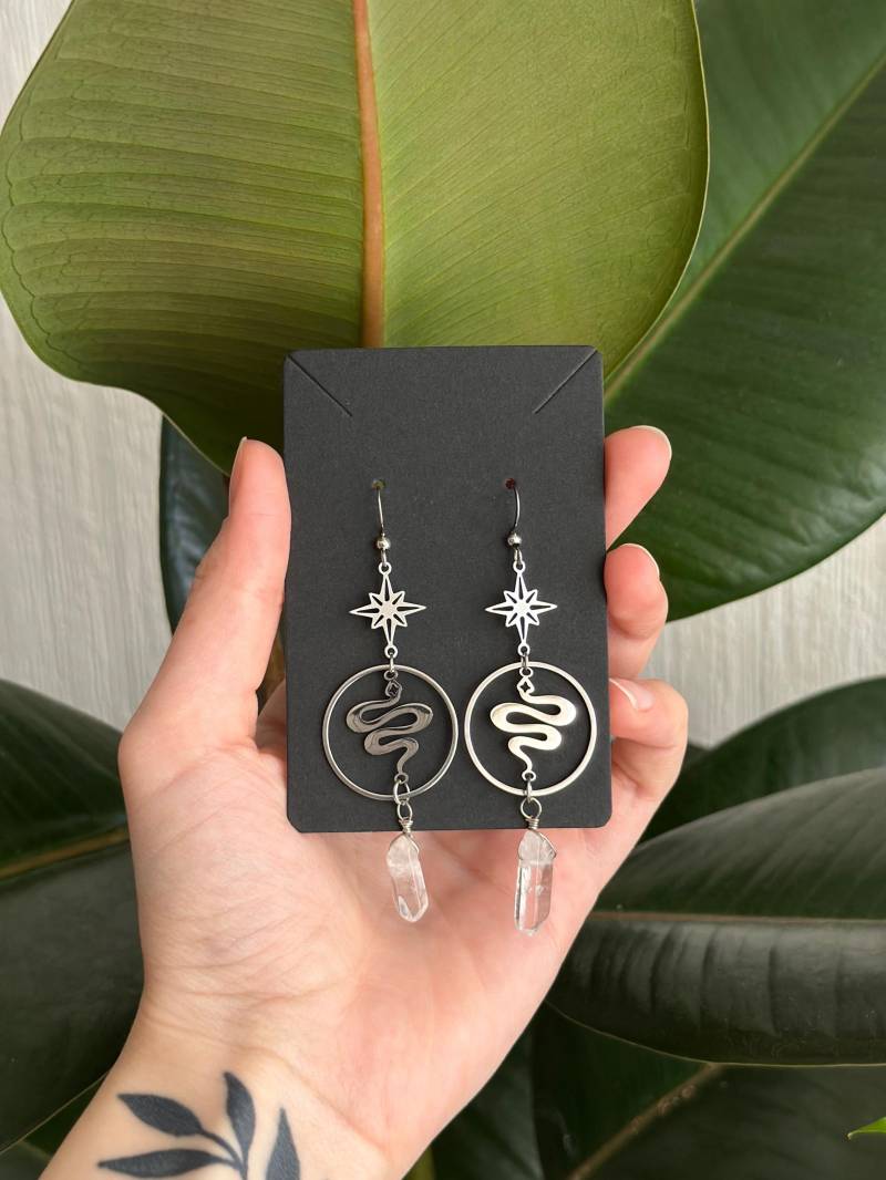 1 Paar Selbstgemachte Ohrringe Aus Edelstahl Mit Bergkristall Schlangen Magisch Ästhetisch - Gothic Tumblr Wicca Hexen Magisch von CursedWonderland