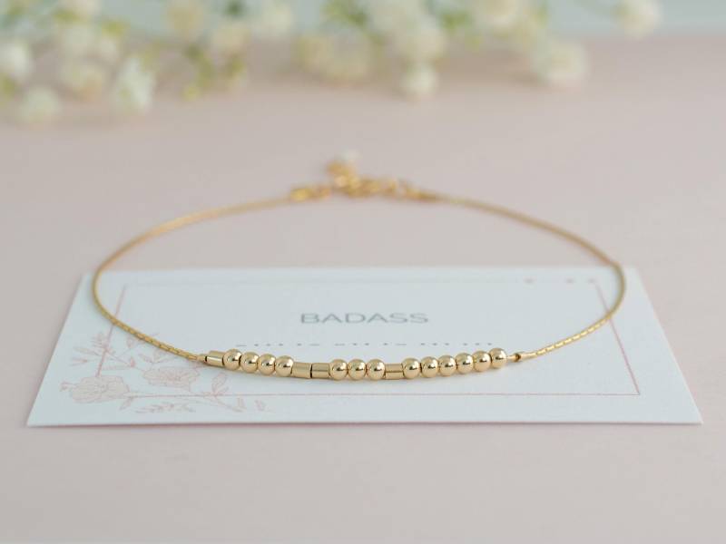 Badass Morse-Code Armband, Zierliche Ketten Bff Schmuck Geschenk, Perlen Profanität Schmuck, Stapeln Sterling Silber Badass Morse-Code Armband, Zierliche Ketten Bff Schmuck Geschenk, Perlen Profanität Schmuck, Stapeln Sterling Silber von CursinginCode