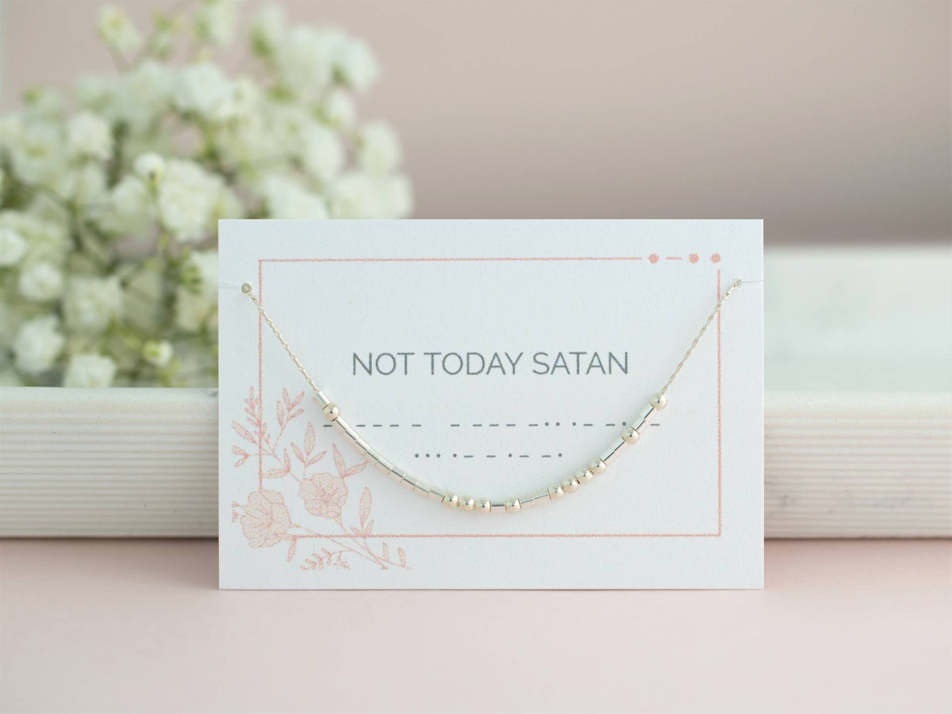 Nicht Heute Satan Morsecode Halskette, Christlicher Schmuck, Mantra Inspiration Starke Frau Geschenk, Sterling Silber Nicht Heute Satan Morsecode Halskette, Christlicher Schmuck, Mantra Inspiration Starke Frau Geschenk, Sterling Silber von CursinginCode