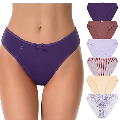 Curve Muse Damen 100% Baumwolle Bikini Slip Mittlere Taille Unterwäsche Höschen-6er Pack-PACKA-36/38 von Curve Muse