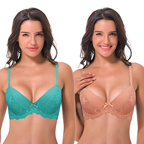 Curve Muse Damen-Balconette-BH, Übergröße, leicht gepolstert, 2 Stück, Hellbraun, Blau/Grün (2er-Pack), 85DD von Curve Muse