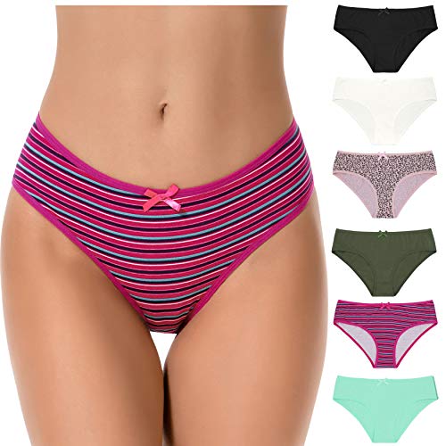 Curve Muse Damen Baumwolle Schwacher Anstieg Bikini Hipster Höschen Unterwäsche-6er Pack-PACKA-48/50 von Curve Muse