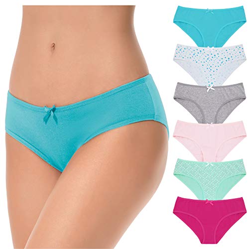 Curve Muse Damen Baumwolle Schwacher Anstieg Bikini Hipster Höschen Unterwäsche-6er Pack-PACKB-48/50 von Curve Muse