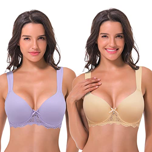 Curve Muse Damen Leicht Gepolstert Bügel Spitze BH mit gepolsterten Schultergurten-Light Purple,Nude-95D von Curve Muse