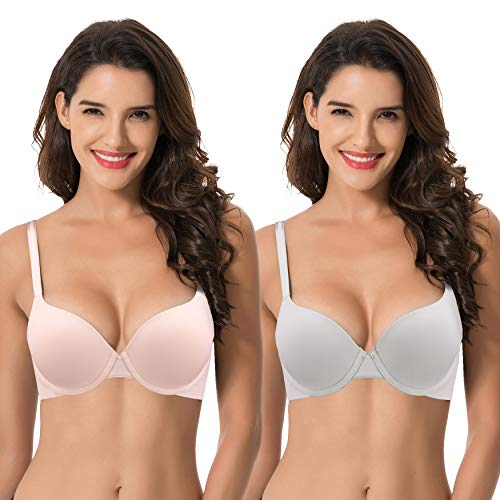 Curve Muse Damen Light Lift Add 1 Cup Push Up Bügel Convertible T-Shirt-BH, Hellgrau, Rosa (2 Stück), 95B von Curve Muse