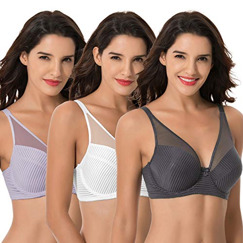 Curve Muse Damen Übergröße Minimierer Ungefüttert Bügel Vollständige Abdeckung BH-Lavendel, Grau, Sahne-105E von Curve Muse