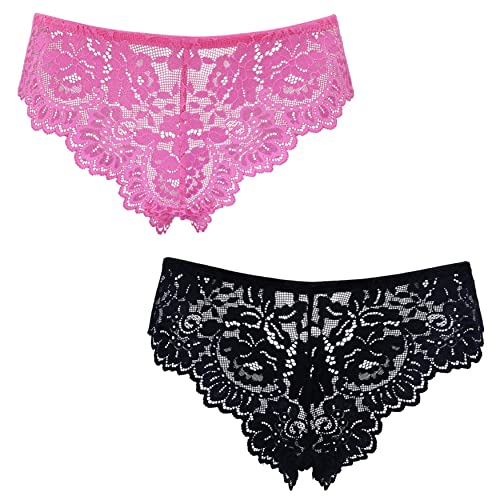 Curve Muse Damen-Packung mit 2 Komfort-Spitzen-Tanga-Hipster-Boyshorts-Höschen-Pack A-Heisses Rosa,Schawarz-XL von Curve Muse