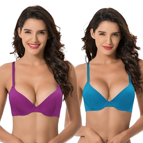 Curve Muse Damen Plus Size Add 1 Cup Push Up Perfekte Form Bügel T-Shirt BH, Violett, Blaugrün (2er-Pack), 75B von Curve Muse