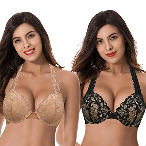 Curve Muse Damen-BHs mit Push-up-Bügeln, Übergröße, 1 und eine halbe Körbchen, Schwarz, Hautfarben (2er-Pack)., 110B von Curve Muse