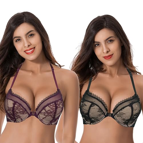 Curve Muse Damen Push-Up-BH, Schwarz, Weinrot (2er-Pack), 95B von Curve Muse