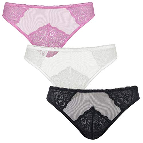 Curve Muse Damen Spitze Bikini Hipster Höschen Unterwäsche-3er Pack-Schawrz,Rosa,Sahne-36/38 von Curve Muse