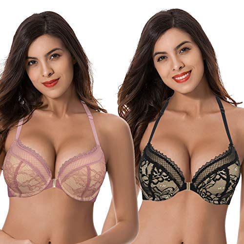 Curve Muse Damen Übergröße 1 Tasse hinzufügen Hochdrücken Bügel Halfter vorne schließen BHs-2er Pack-Schwarz, Roter Zinnober-80B von Curve Muse