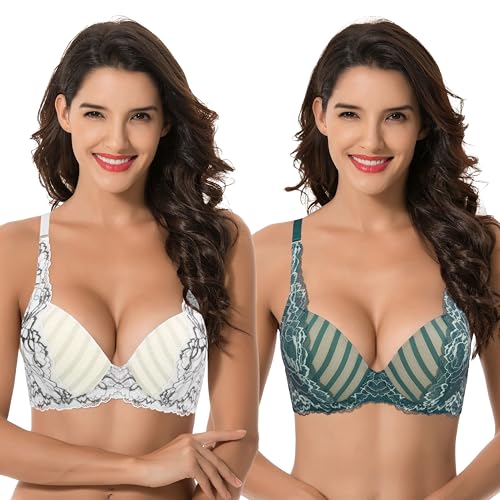 Curve Muse Damen Übergröße 1 Tasse hinzufügen Hochdrücken Bügelspitze Gittergewebe BH-2er Pack-Teal,Grau-75E von Curve Muse