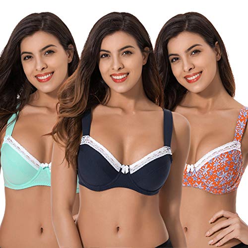 Curve Muse Damen Übergröße Bügel-BH ungefüttert Balconette Baumwolle BH 3er Pack - Grün - 95B von Curve Muse