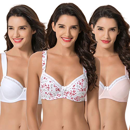 Curve Muse Damen Übergröße Bügel-BH ungefüttert Balconette Baumwolle BH 3er Pack - Weiß - 95C von Curve Muse