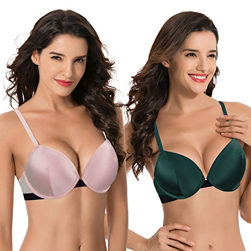 Curve Muse Damen Übergröße Fügen Sie 1 und eine halbe Tasse hinzu Hochdrücken Bügel Spitzen-BHS-Grün,Hell-Pink-105B von Curve Muse