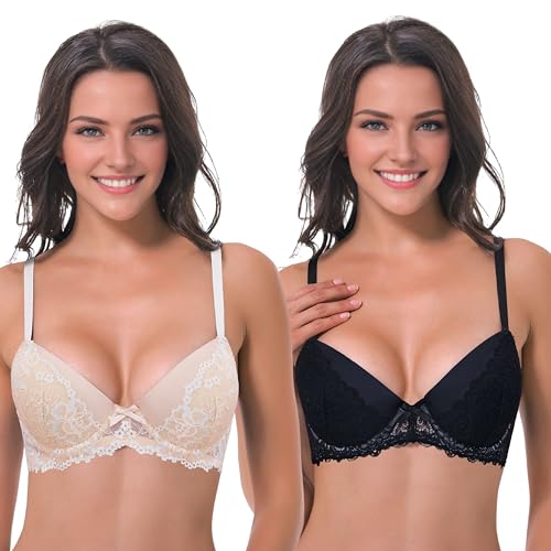 Curve Muse Damen Übergröße Leicht gepolstert Bügel Balconette BH - 2er Pack-Black,Peach Blush-80C von Curve Muse