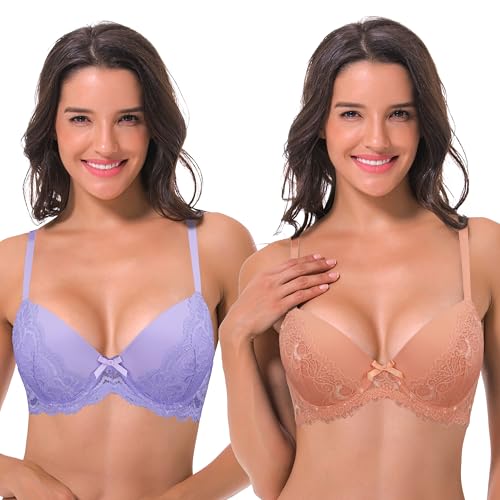 Curve Muse Damen Übergröße Leicht gepolstert Bügel Balconette BH - 2er Pack-Lavendel, Gelbbraune Orange-110C von Curve Muse