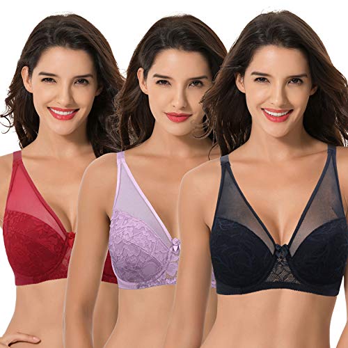 Curve Muse Damen Übergröße Minimierer Ungefüttert Bügel Vollschalen-BH-3er Pack-Schwarz, Rot, Lav-110F von Curve Muse