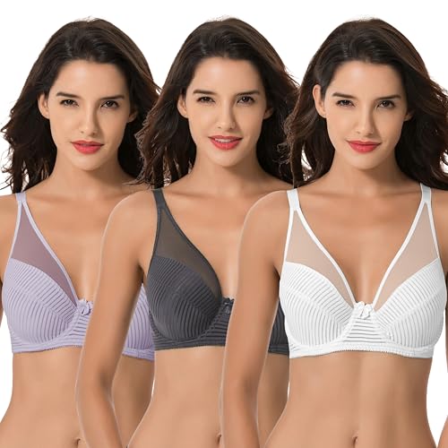 Curve Muse Damen Übergröße Minimierer Ungefüttert Bügel Vollständige Abdeckung BH-Lavendel, Grau, Sahne-80D von Curve Muse