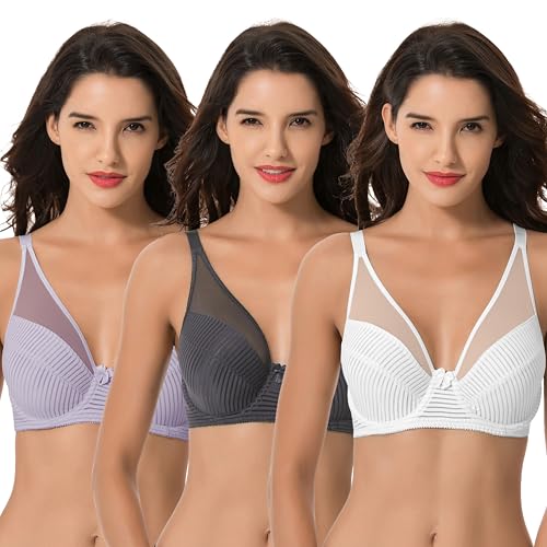Curve Muse Damen Übergröße Minimierer Ungefüttert Bügel Vollständige Abdeckung BH-Lavendel, Grau, Sahne-85C von Curve Muse