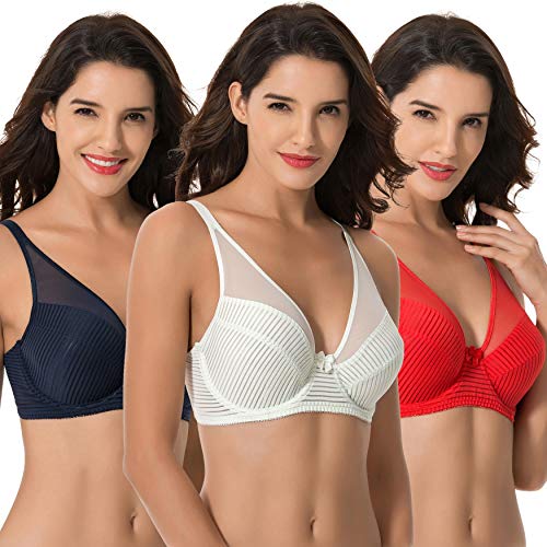 Curve Muse Damen Übergröße Minimierer Ungefüttert Bügel Vollständige Abdeckung BH-Marine,Rot,Licht Grün-105E von Curve Muse