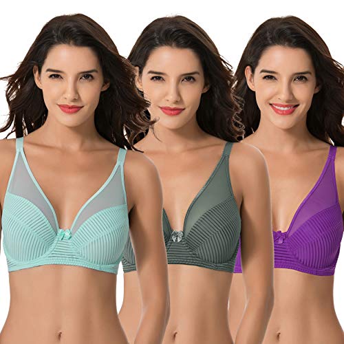 Curve Muse Damen Übergröße Minimierer Ungefüttert Bügel Vollständige Abdeckung BH-Mint,Purple,Teal-100C von Curve Muse