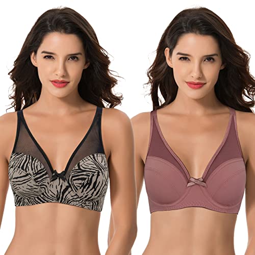 Curve Muse Damen Übergröße Minimizer BH ohne Polsterung Bügel Vollständige Abdeckung-2er Pack-Schwarz/Grau,Braun-100C von Curve Muse