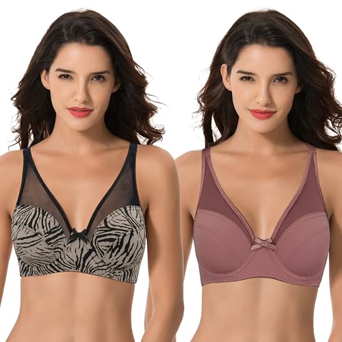 Curve Muse Damen Übergröße Minimizer BH ohne Polsterung Bügel Vollständige Abdeckung-2er Pack-Schwarz/Grau,Braun-75C von Curve Muse