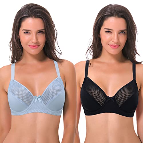 Curve Muse Damen Übergröße Ungefüttert Minimizer Bügel Vollfiguriger BH-2er Pack-Black,Blue-75F von Curve Muse