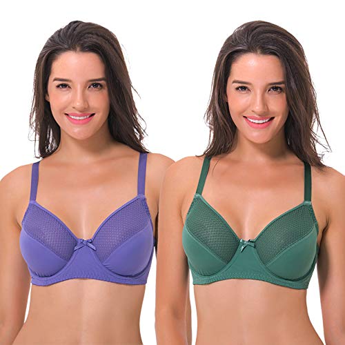 Curve Muse Damen Übergröße Ungefüttert Minimizer Bügel Vollfiguriger BH-2er Pack-Grün, Lila-100E von Curve Muse