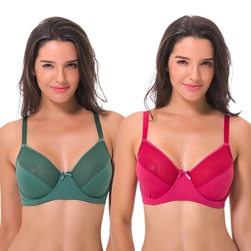 Curve Muse Damen Übergröße Ungefüttert Minimizer Bügel Vollfiguriger BH-2er Pack-Grün, Rose -100F von Curve Muse
