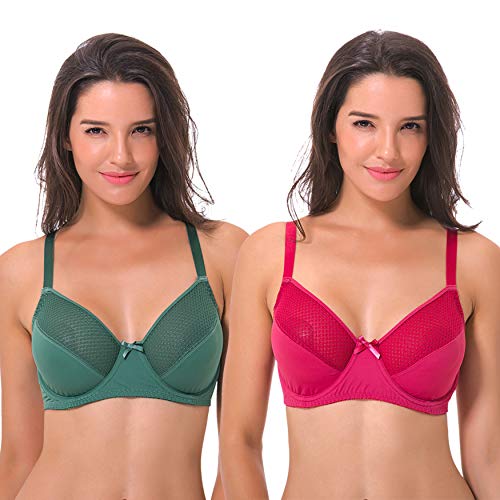 Curve Muse Damen Übergröße Ungefüttert Minimizer Bügel Vollfiguriger BH-2er Pack-Grün, Rose -110F von Curve Muse