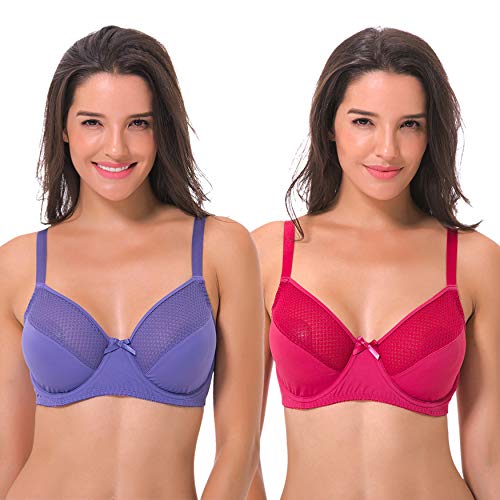 Curve Muse Damen Übergröße Ungefüttert Minimizer Bügel Vollfiguriger BH-2er Pack-Lila, Rose-100F von Curve Muse