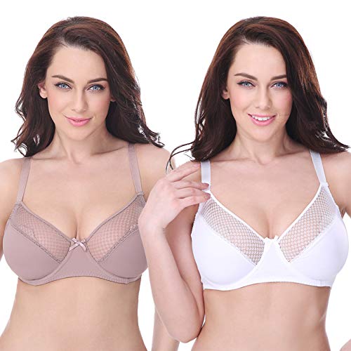 Curve Muse Damen Übergröße Ungefüttert Minimizer Bügel Vollfiguriger BH-2er Pack-Weiß, Rosa beige -75F von Curve Muse