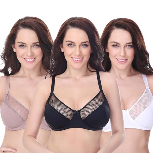 Curve Muse Damen Übergröße Ungefüttert Minimizer Bügel Vollfiguriger BH-3er Pack-Pink Beige,Black,White-105F von Curve Muse