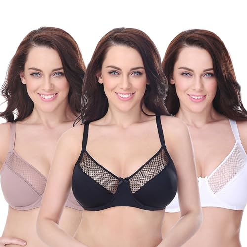 Curve Muse Damen Übergröße Ungefüttert Minimizer Bügel Vollfiguriger BH-3er Pack-Schwarz,Weiß,Rosa beige -105C von Curve Muse