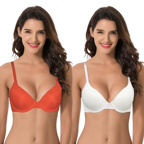 Curve Muse Damen Übergröße Vollständige Abdeckung Gepolstert Bügel-BH-2er Pack-Elfenbein, Flamme-100B von Curve Muse