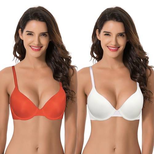 Curve Muse Damen Übergröße Vollständige Abdeckung Gepolstert Bügel-BH-2er Pack-Elfenbein, Flamme-110C von Curve Muse