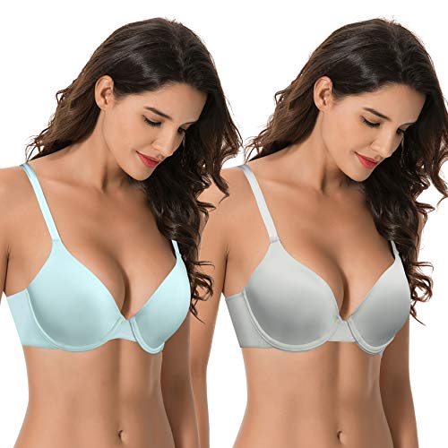 Curve Muse Damen Übergröße Vollständige Abdeckung Gepolstert Bügel-BH-2er Pack-Licht Blau, Licht Grau-105D von Curve Muse