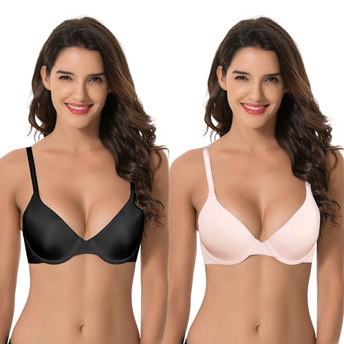 Curve Muse Damen Übergröße Vollständige Abdeckung Gepolstert Bügel-BH-2er Pack-Schwarz,Rosa-85F von Curve Muse