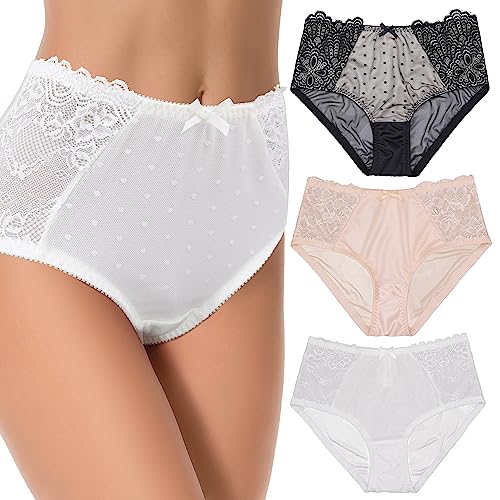 Curve Muse Frauen Packung mit 3 Übergröße Shaper Brief Hipster Spitze Unterhosen Unterwäsche-Schwarz,Weiß,Hautfarben-44/46 von Curve Muse