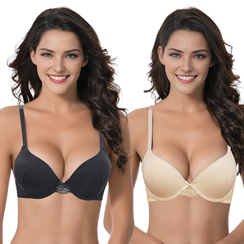 Curve Muse Frauen Übergröße Perfekt Gestalten 1 Tasse Hochdrücken Bügel-T-Shirt-BH hinzufügen-Schwarz,Nackt-85C von Curve Muse