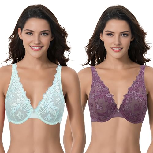 Curve Muse Minimizer-BH für Damen, ungefüttert, mit Bügel, volle Abdeckung, Blaues Licht, Traube (2er-Pack), 90C von Curve Muse